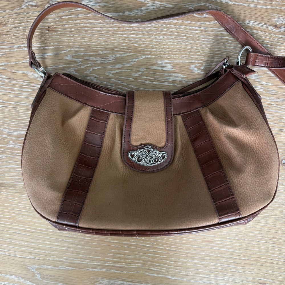 Coldwater Creek Brown Hobo Shoulder Bag Croc Embossed Trim Boho Purse